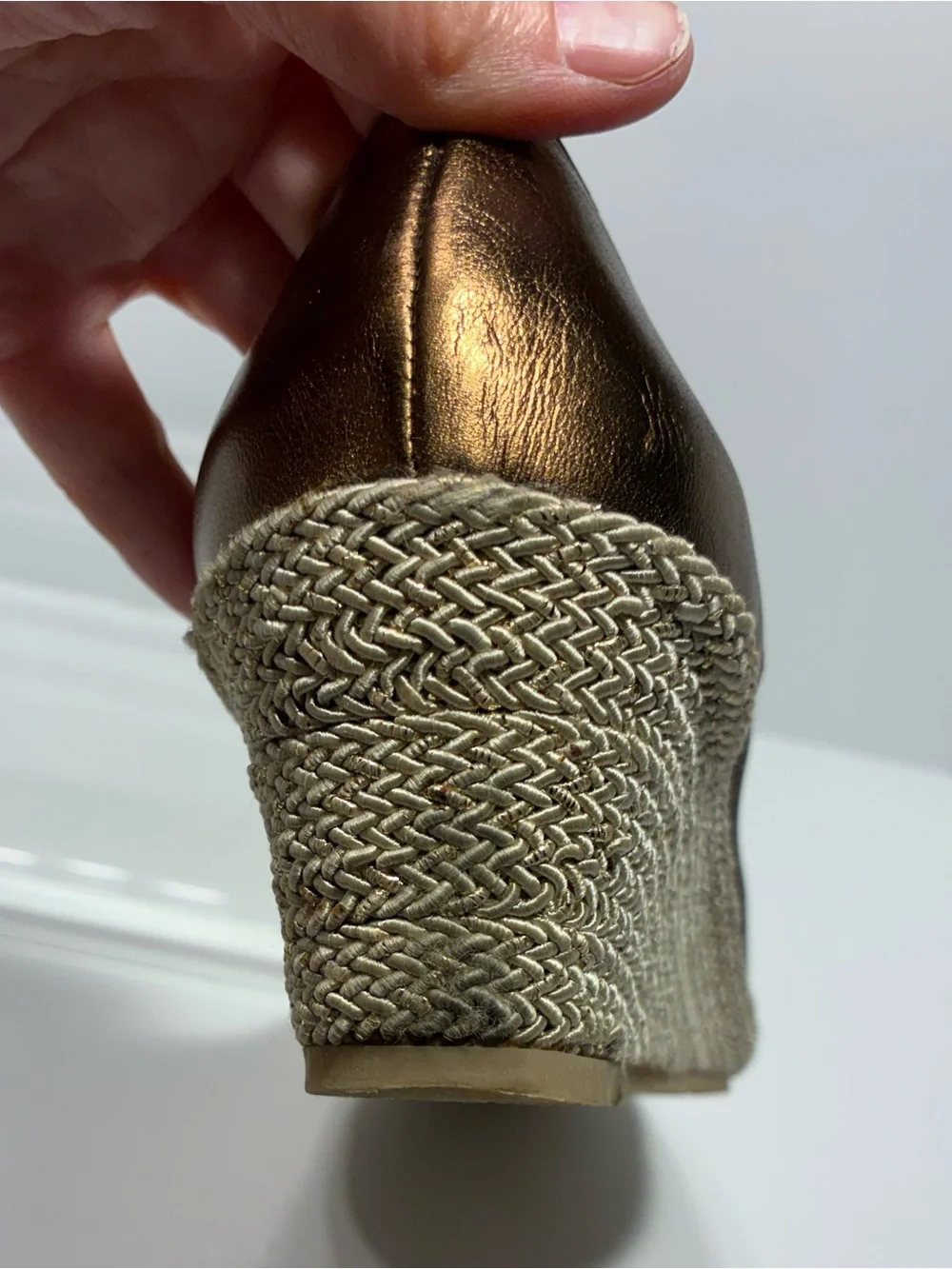 Sesto Meucci ITALY MADE Bronze Brown Peep Toe Espadrille Wedges Size 8.5